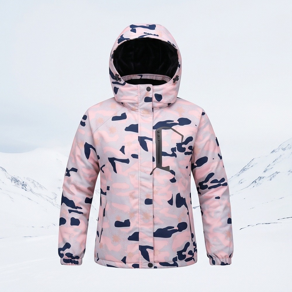 Pooluly Pink Camo Ski Jacket Women XXL Hooded Waterproof Winter Coat 701B-WOMEN